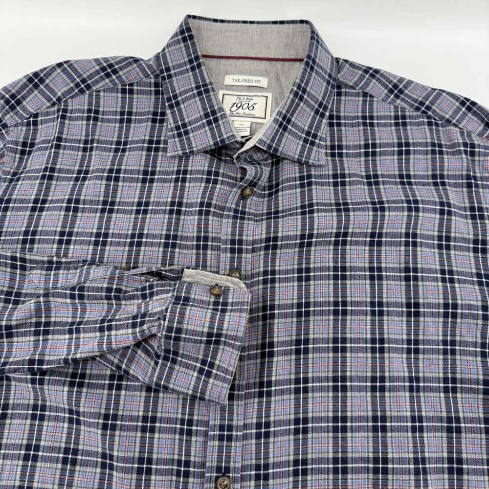 Jos. A. Bank 1905 Tailored Fit Plaid Button Down Shirt Mens XL Blue Cotton
